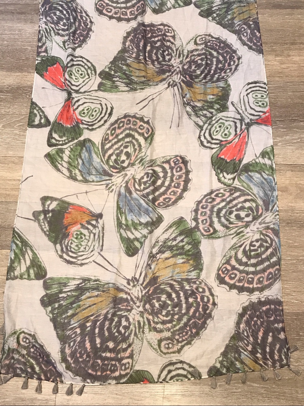 Cost Plus World Market Cream Scarf with Multicolor Butterfly Print